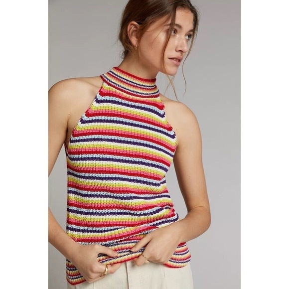 NWT!! Anthropologie JOHN + JENN Rainbow Stripe Percy Sweater Tank X-Large - Picture 1 of 14